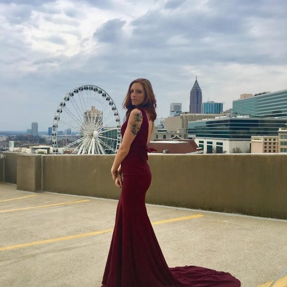 Mermaid Backless Burgundy Chiffon Long Prom Dress - Picture 5 of 5